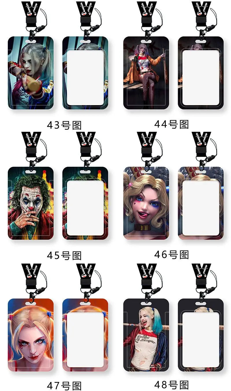 DC Joker Harley Quinn Anime Movie Periphery Student Campus Card Cover Creative Cartoon Lanyard Work Card Protective Cover Gifts