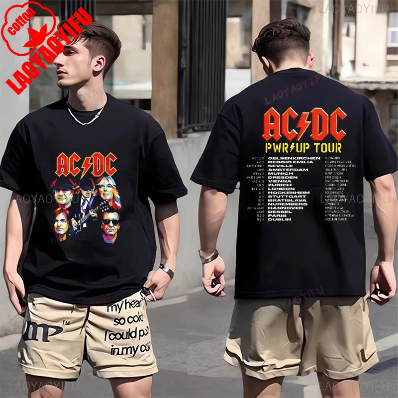 ACDC PWR UP TOUR 2024 Print Shirt Classic Patterned Shirt From 1979 Hip Hop Trend Tee Shors Sleeve Men's T-shirt 100% Cotton