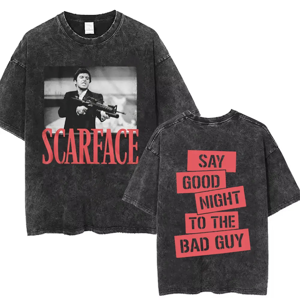 90s Classic Gangsters Movie Scarface Print T-shirts Tony Montana Al Pacino Vintage Washed Cotton Tshirt Men Women Rock T Shirts