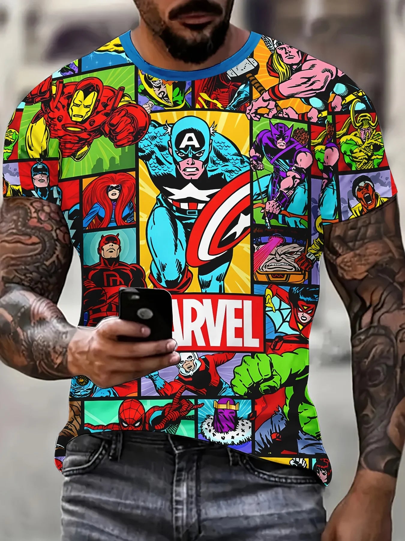 Marvel Heroes T-Shirt Graphic Tee Funny Slogan Letter 3D Print Casual Clothing Vintage Designer Summer New Independence Day Tee