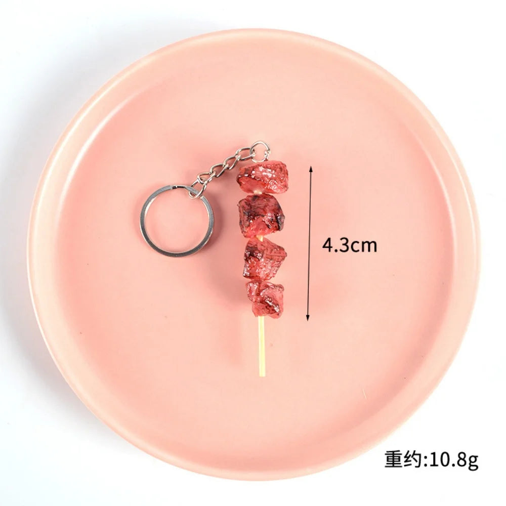 Creative PVC Simulation BBQ Skewers Food Keychain Resin Oden Squid Corn Meatball Keyring Restaurant Opening Gift Fashion Pendant