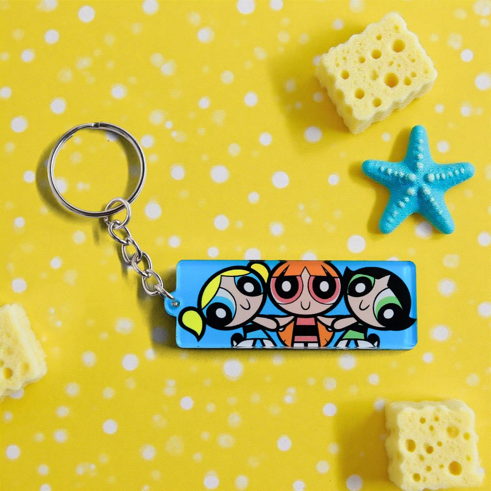 Cartoon Girl Keychain Powerpuff-Animation Keyring Fans Gift Cute Comic Character Peripheral Key Tag Accessories Collection