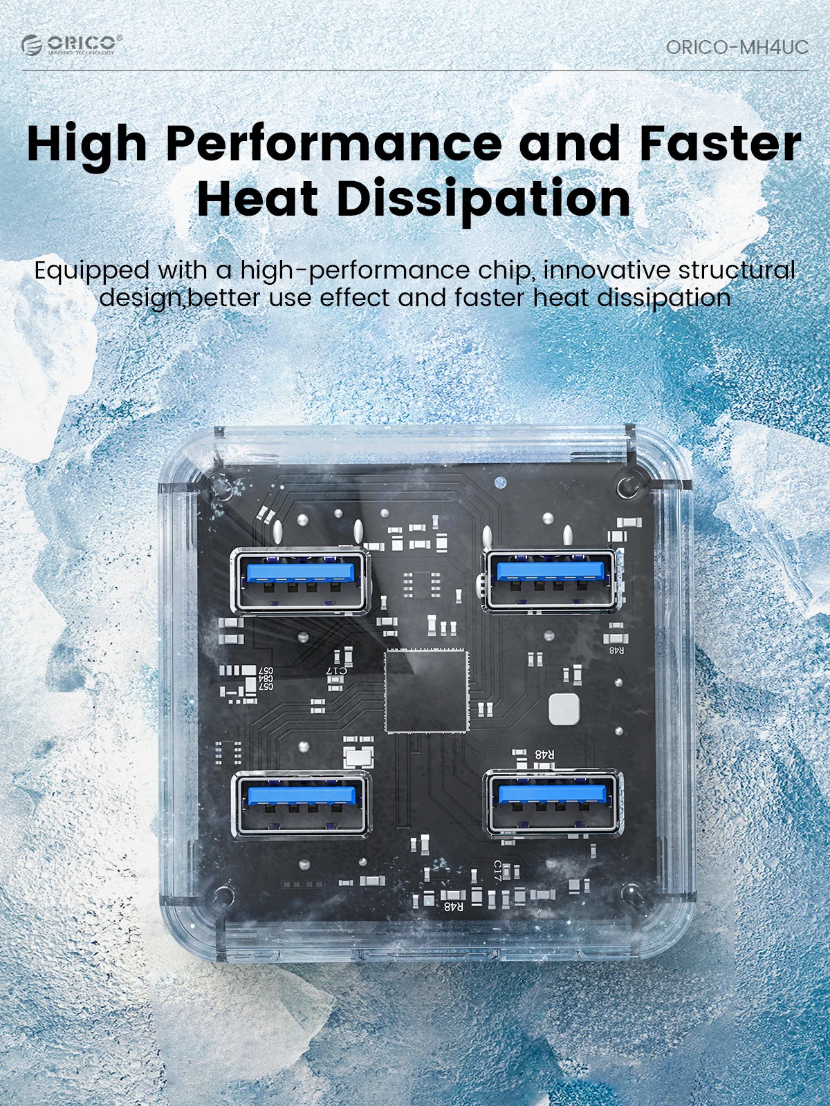 ORICO Transparent Usb C Hub 4 Port Expansion With Power Supply Interface Usb 3.2 Protocol High Speed Transmission OTG Dapter