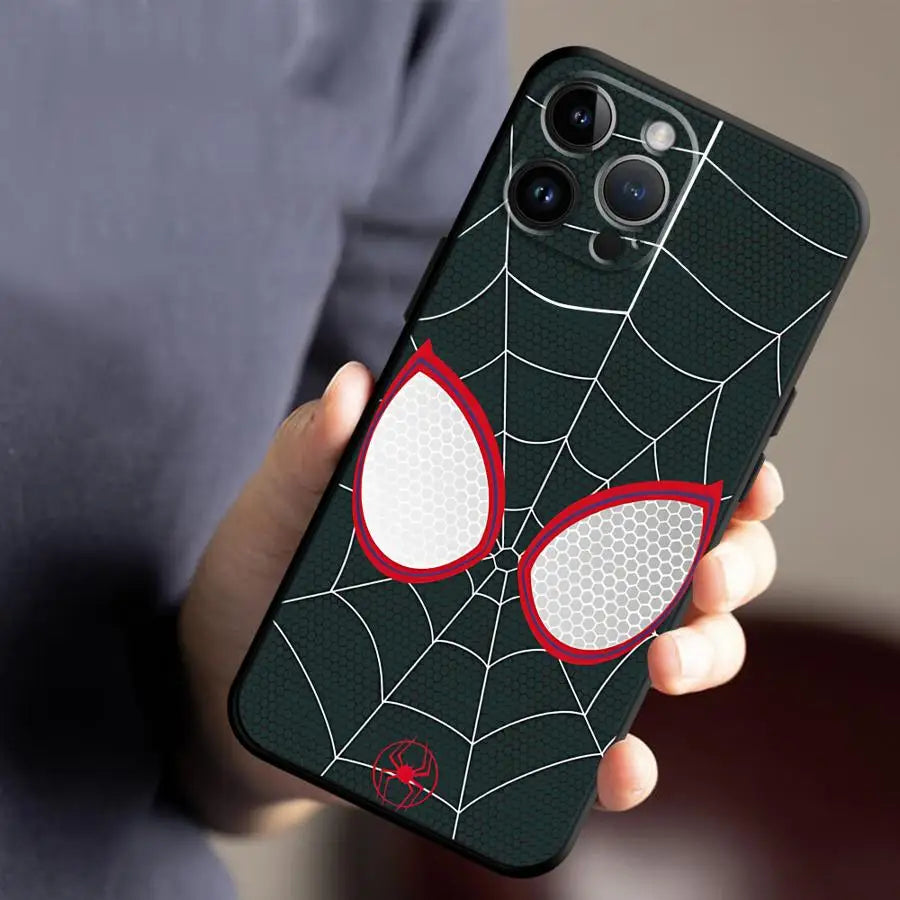 Marvel Spiderman Phone Case for iPhone 14 Pro 11 Pro 15 ProMax XS Max 7 8 Plus 13 Mini 12 16 SE XR Black Soft Cover