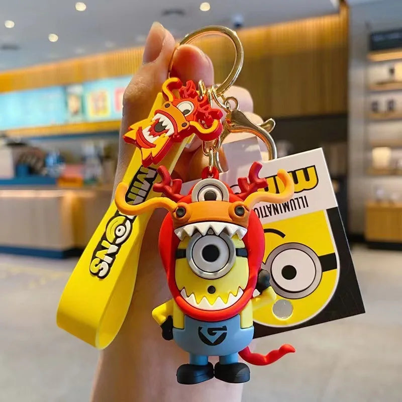 New M-Minions Keychain Animated Banana Villain 3D Keychain PVC Pendant key Rings for Kids Birthday Toy Gift