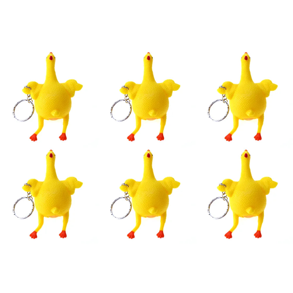 1-10pcs PVC Chicken Egg Laying Hens Key Chain Decompression Lightweight Elastic Squeeze Key Ring for Children Holiday Gifts