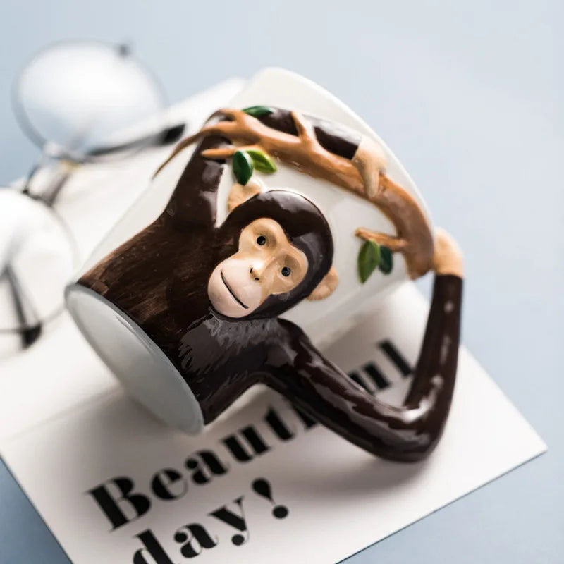 Household 310ml Animal Mug Coffee Mug Children Cartoon Monkey Ceramic Mug Irregular Cup Living Room Decoration Accessories