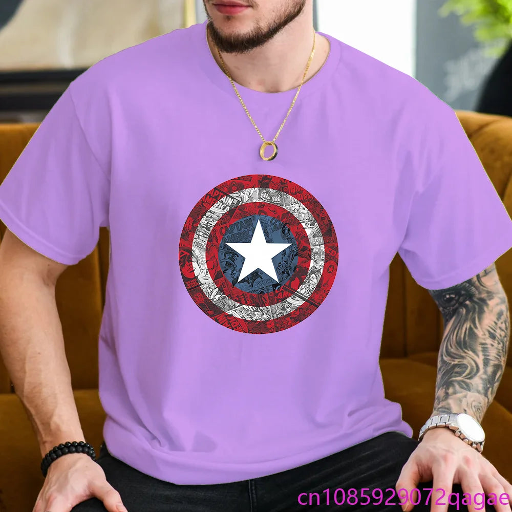Mens New Marvel Captain America Avengers Shield Printed T-Shirt Outdoor Street Vintage Shield Y2K Shirt T-Shirt