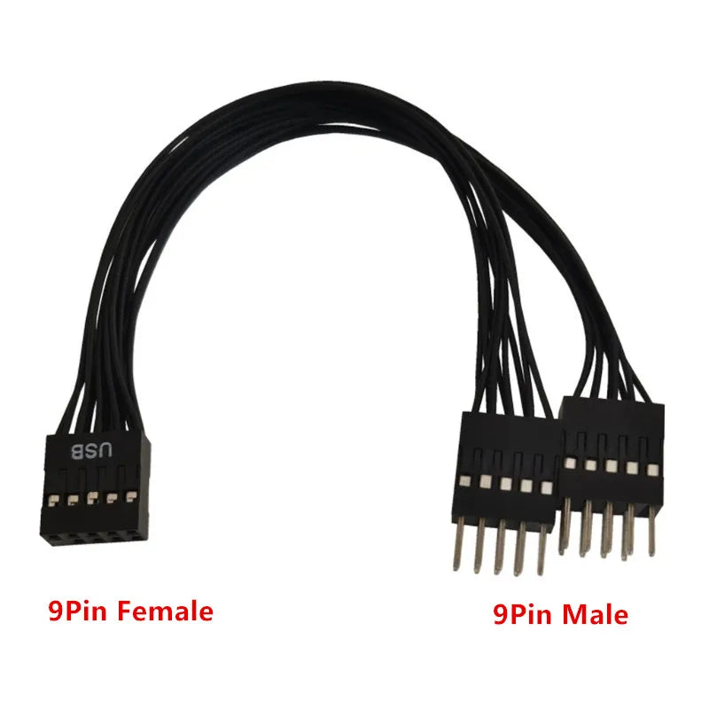 17cm Motherboard USB 2.0 Cable USB2.0 Header Extension Cord 9Pin 1 Female To 2 Male Y Splitter Adapter Shielded Cable