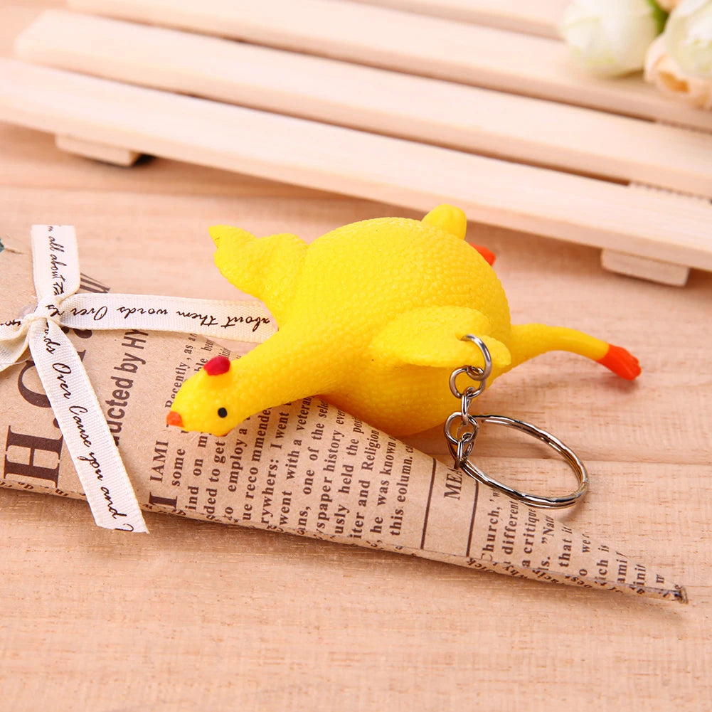 1-10pcs PVC Chicken Egg Laying Hens Key Chain Decompression Lightweight Elastic Squeeze Key Ring for Children Holiday Gifts
