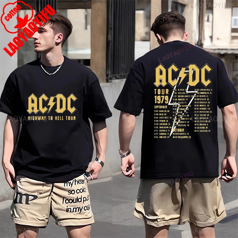 ACDC PWR UP TOUR 2024 Print Shirt Classic Patterned Shirt From 1979 Hip Hop Trend Tee Shors Sleeve Men's T-shirt 100% Cotton