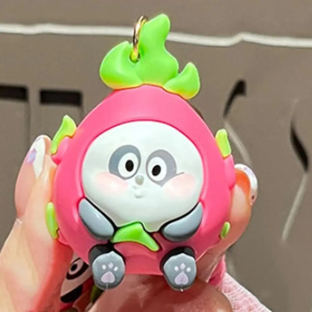 New Cute Fruit Panda Keychain Creative Funny Car Keyring PVC Cartoon Bag Pendant Boy Girl