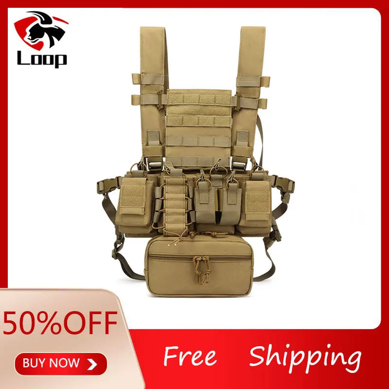 Military Tactical Vest Chest Rig with Adjustable Straps & Large Capacity Pouch for Outdoor Adventure & Tactical Missions