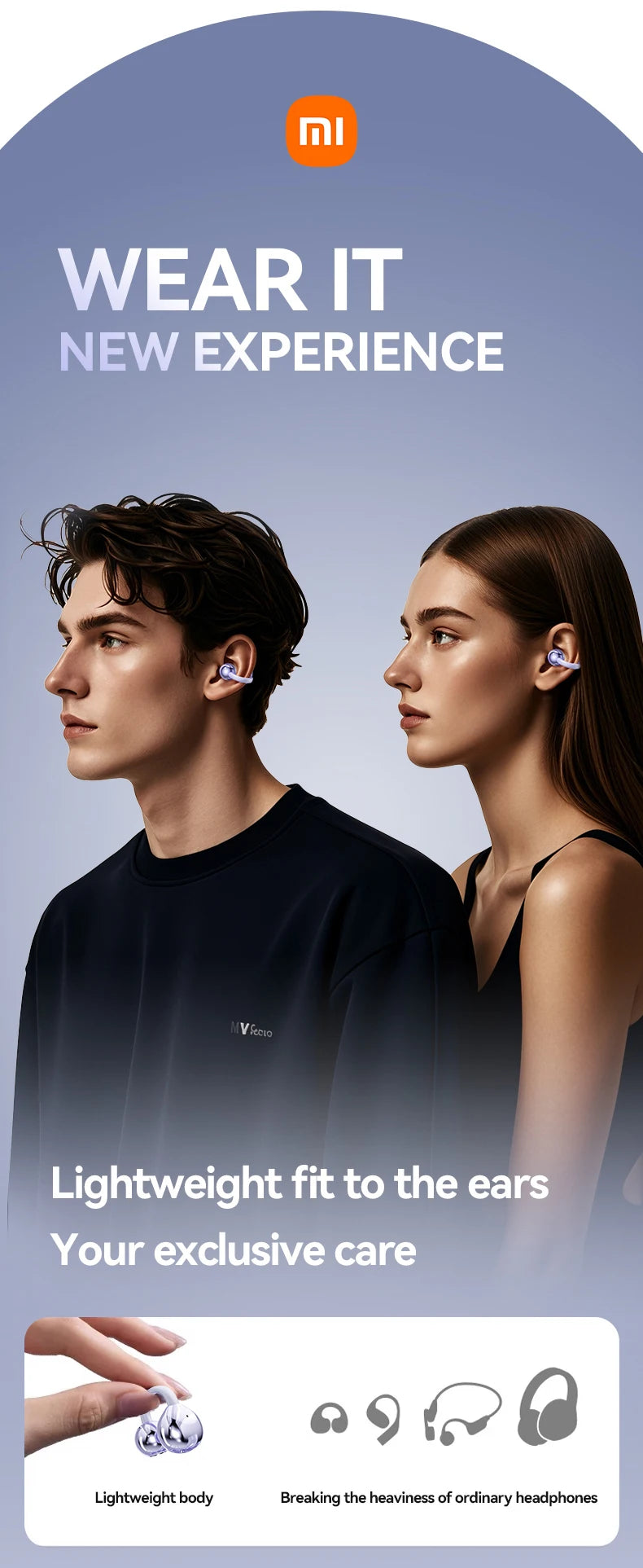 XIAOMI Mijia Wireless Earphone Open Ear M91 Ear Clip ENC Headset Bluetooth 5.4 HD Call Touch Control Headphone for Android iOS