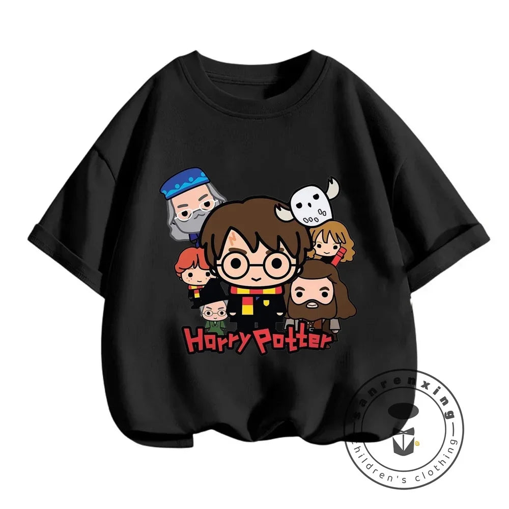 2025 Harries Children T-Shirt Magic Movie Clothes Potters Kawaii Anime Kid Boy Girl Tee Shirts Casual Tops Fashion Short Sleeve
