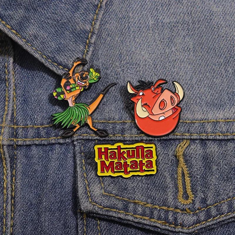 Cartoon Movie The Lion King Creative Enamel Pins Pig Pumbaa Timon Metal Brooches Lapel Badges Accessories Fans Gifts