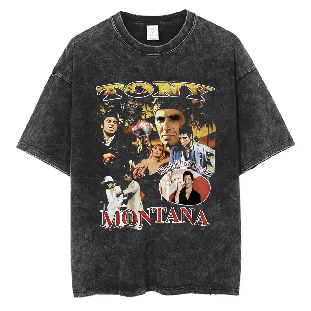 90s Classic Gangsters Movie Scarface Print T-shirts Tony Montana Al Pacino Vintage Washed Cotton Tshirt Men Women Rock T Shirts