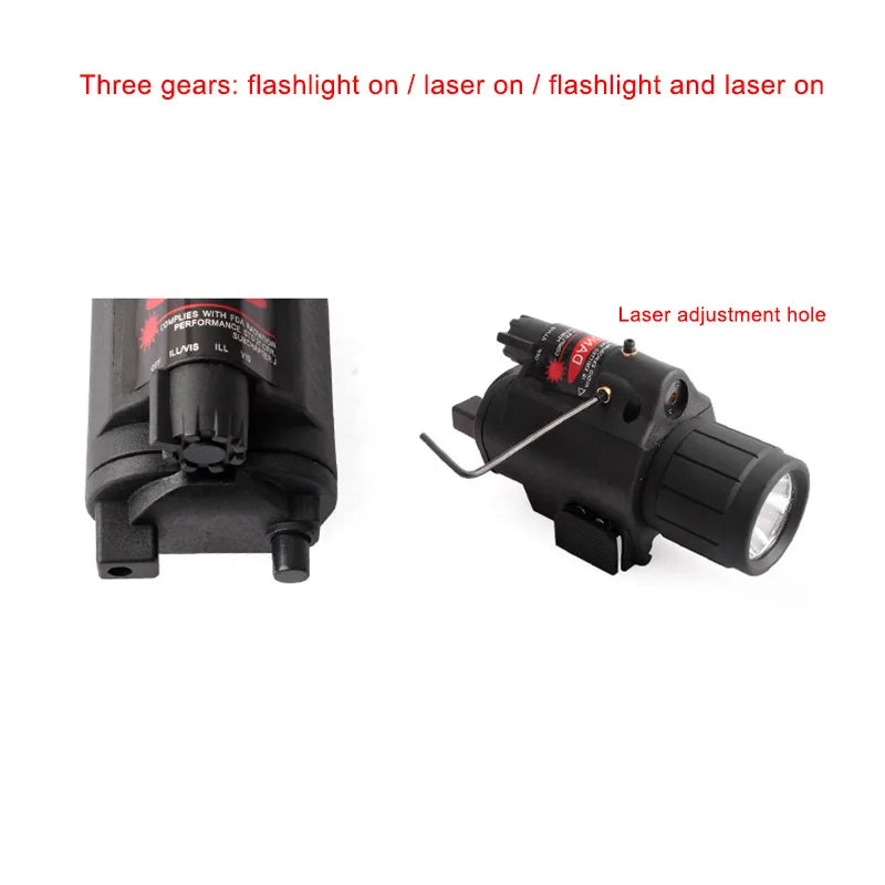 Tactical Pistol Red Laser Sight LED Torch Laser 2 in 1 with Rat Tail Three modes Adjustable for 20mm Picatinny Rail Weapon Light