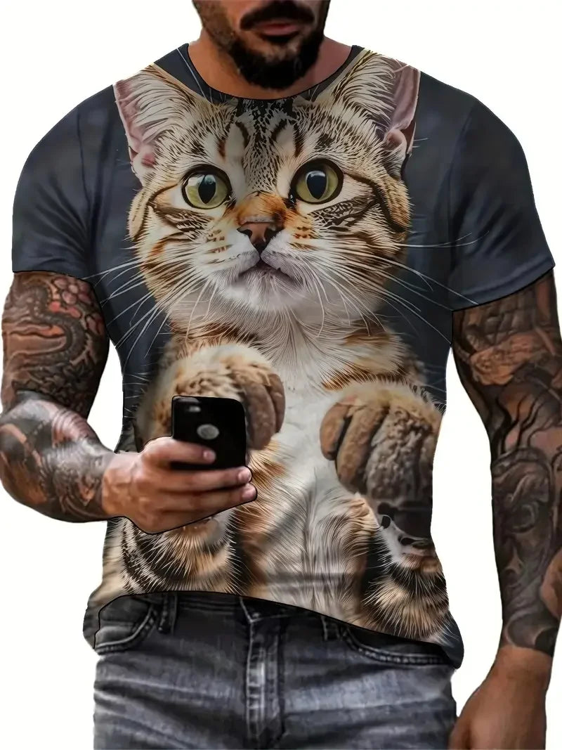 Funny Men's T-shirts Cute Cat 3D Print Tops Men Women Short Sleeve Tee Oversized Streetwear T shirt Casual Simple Men's Clothing