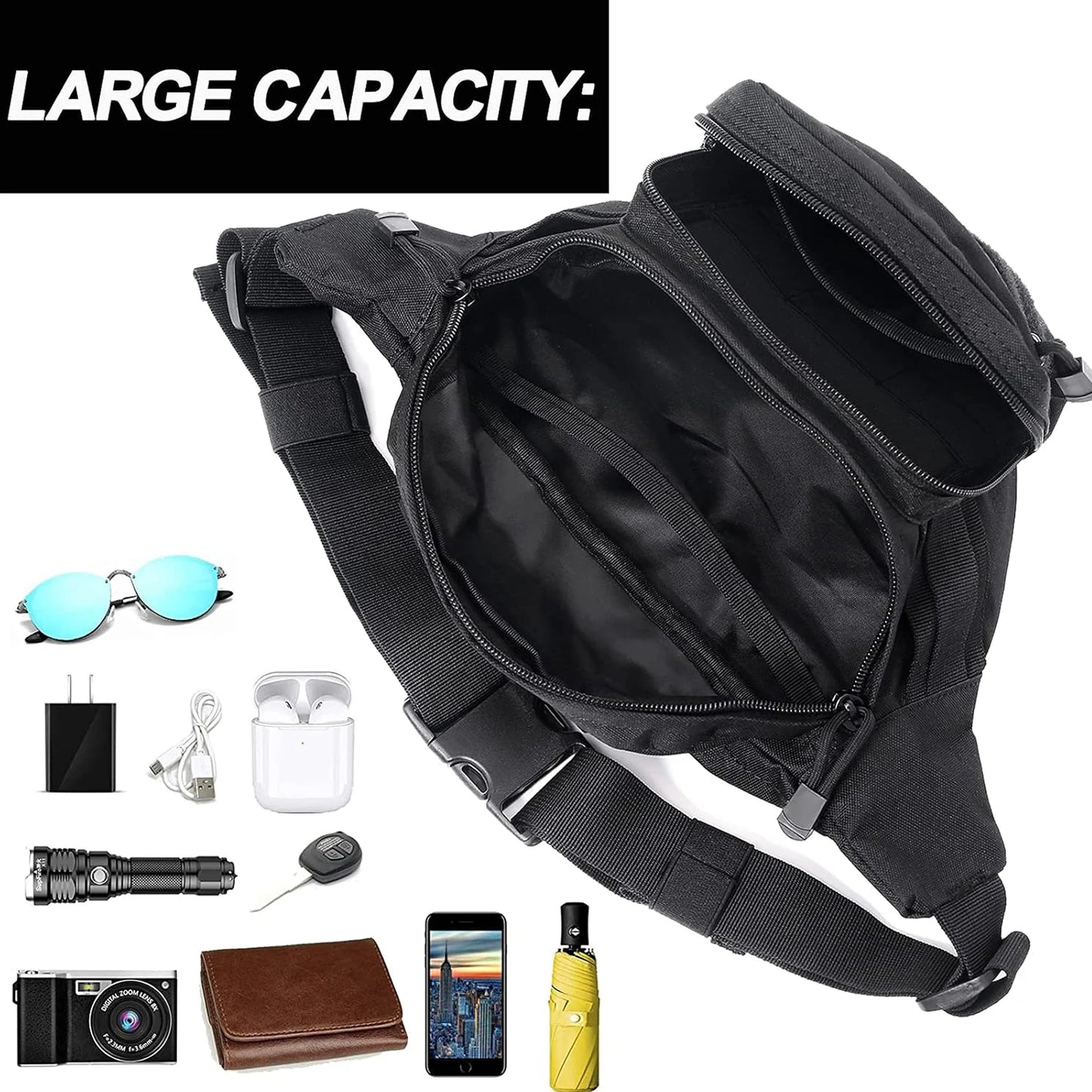 Tactical Fanny Pack,  Waist Bag Hip Belt Bumbag Utility Bags for Outdoor Hiking Climbing Fishing with U.S Patch