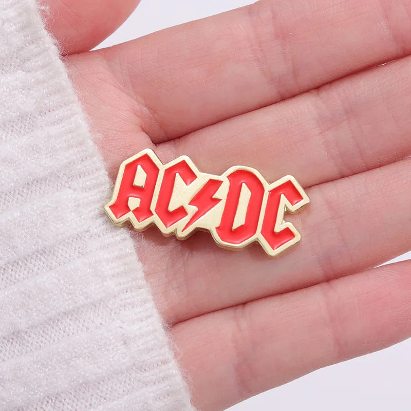 Rock band commemorative badges, Simple letters AC DC punk style alloy pins, accessories for clothing and bags, gifts for friends