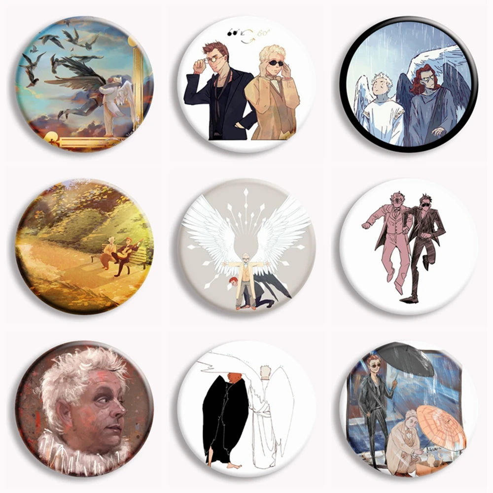 Good Omens Pin Comedy British TV Show Cartoon Brooch Crowley Angel Funny Badge Accessories For Backpack Decoration Friend Gift