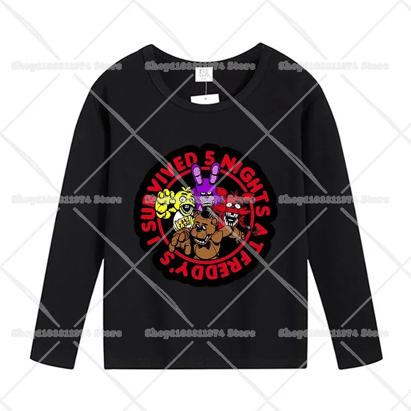 Five Nights At Freddys Long Sleeves Kids T-shirts Anime FNAF Tee Tops Cotton Fashion Children Clothes Undershirt Birthday Gift