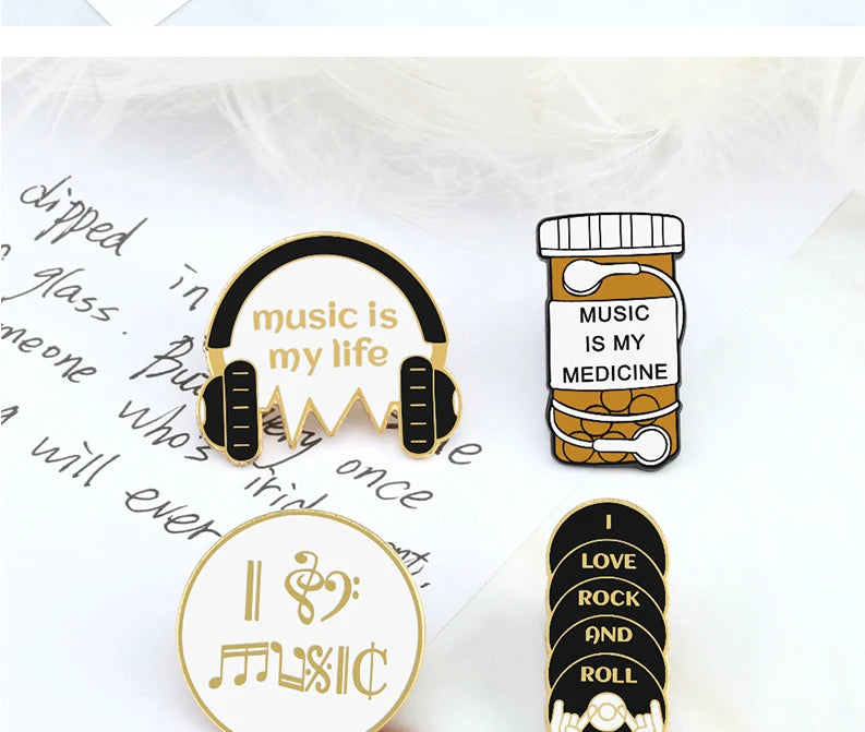 Personality Music Enthusiast Badges Pins MUSIC IS MY LIFE Earphone CD Brooches Kids Backpack Decoration Pins Jewelry Gift Girl