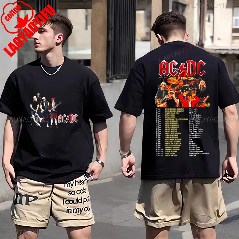 ACDC PWR UP TOUR 2024 Print Shirt Classic Patterned Shirt From 1979 Hip Hop Trend Tee Shors Sleeve Men's T-shirt 100% Cotton