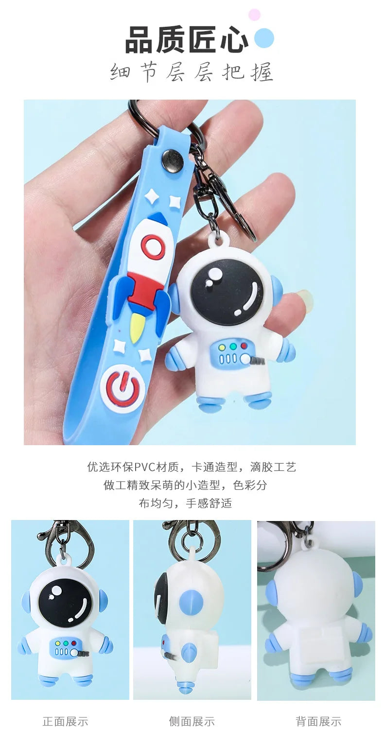 1PCS PVC Cartoon Planet Tour Astronaut Keychain Cute Astronaut Couple Chain Soft Rubber Small Pendant Key Ring Gift Aesthetic