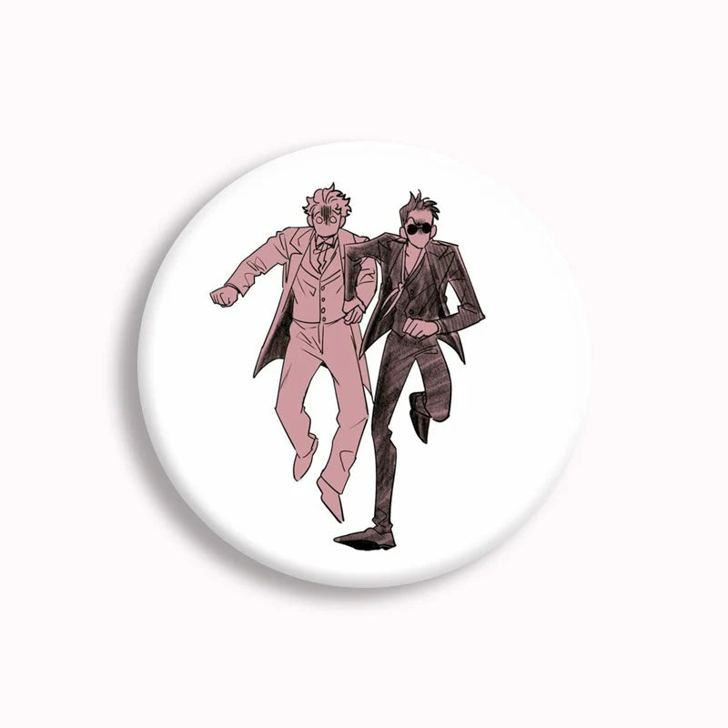 Good Omens Pin Comedy British TV Show Cartoon Brooch Crowley Angel Funny Badge Accessories For Backpack Decoration Friend Gift