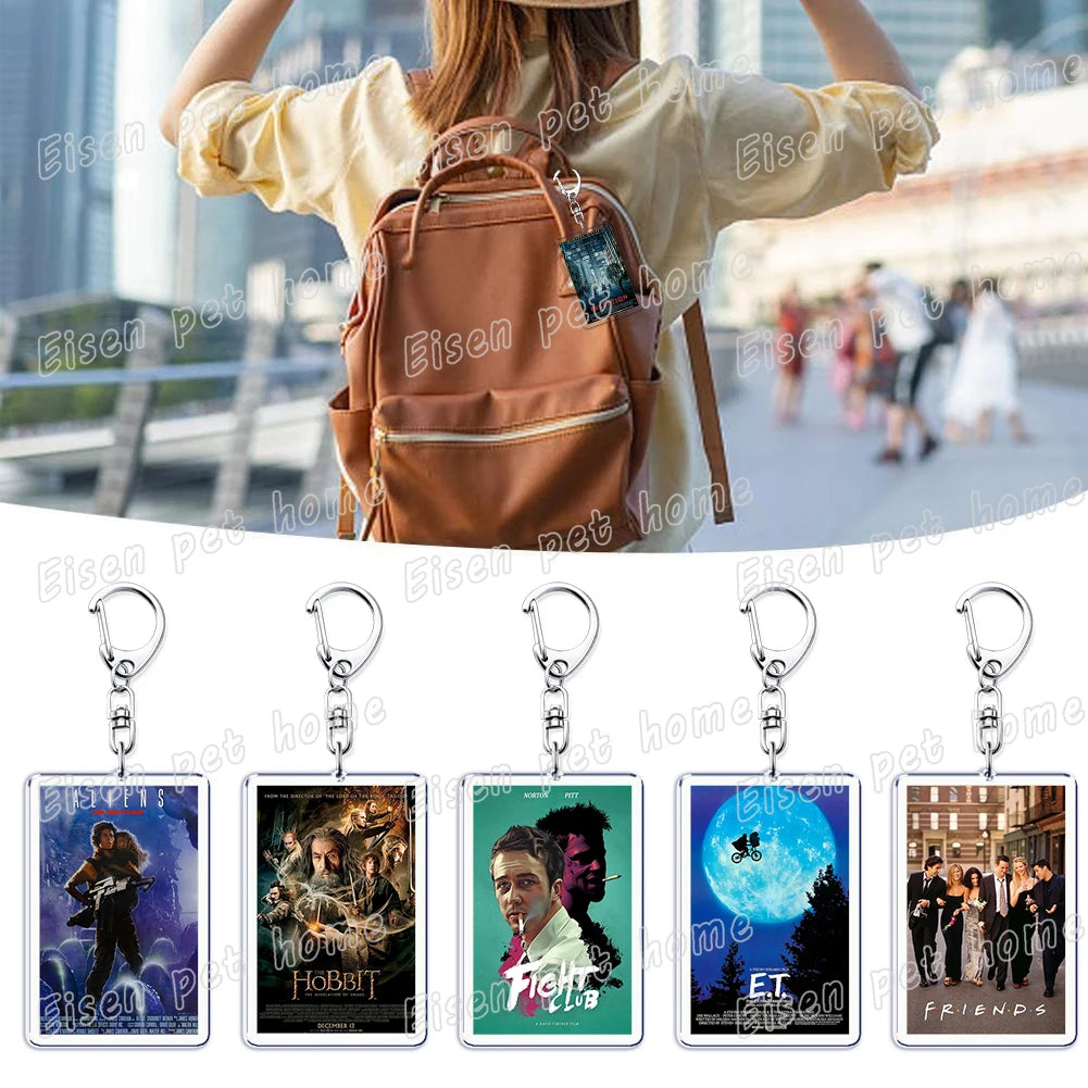 Popular Classic Movies Keychains for Accessories Bag Jaws Fight Club Avatar Films Pendant Key Chains Keyrings Jewelry Fans Gifts
