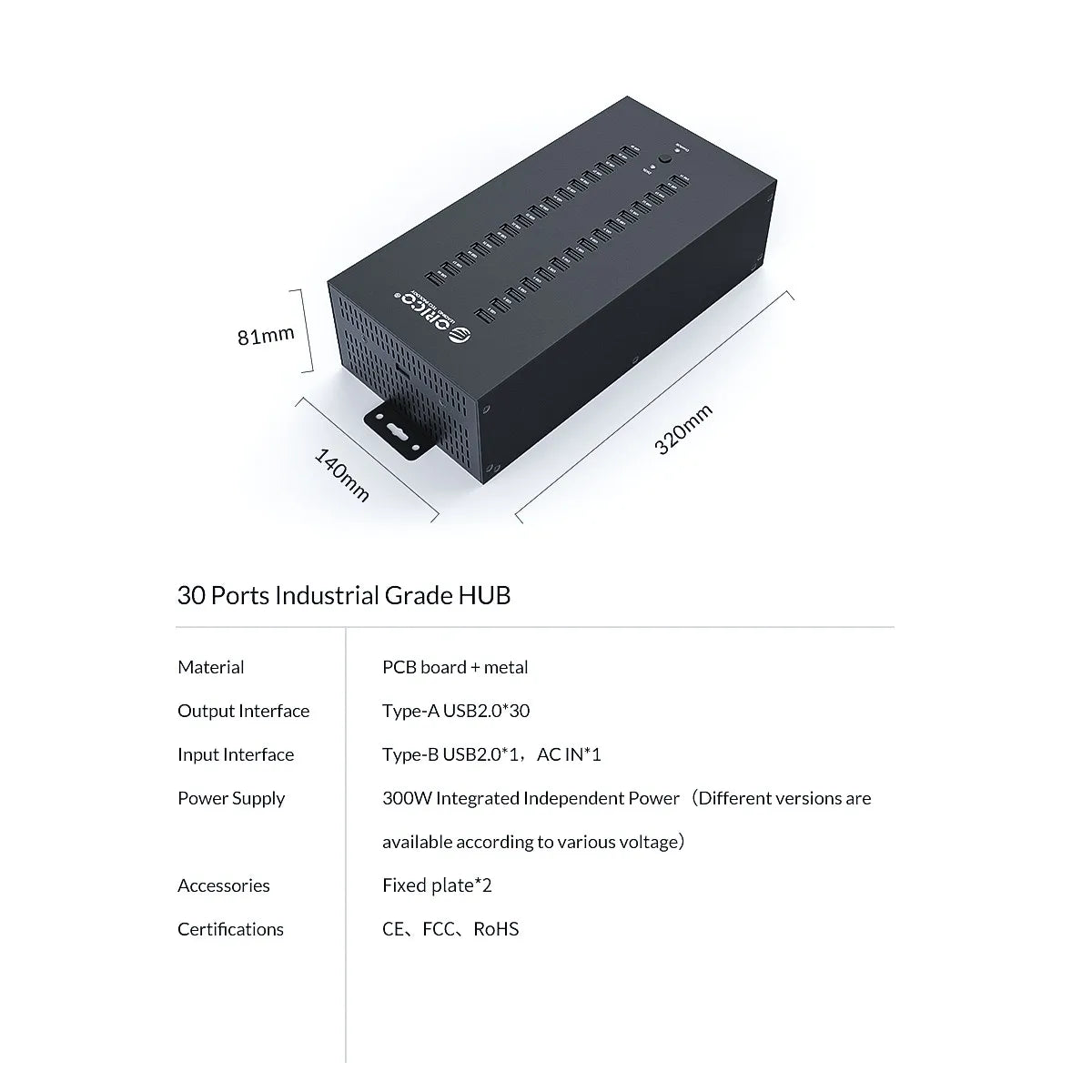 ORICO Usb Hub 30 20 ports Industrial Grade Splitter with 150 300W Detached Power U Disk Copy Test Docking Station Pc Accessories