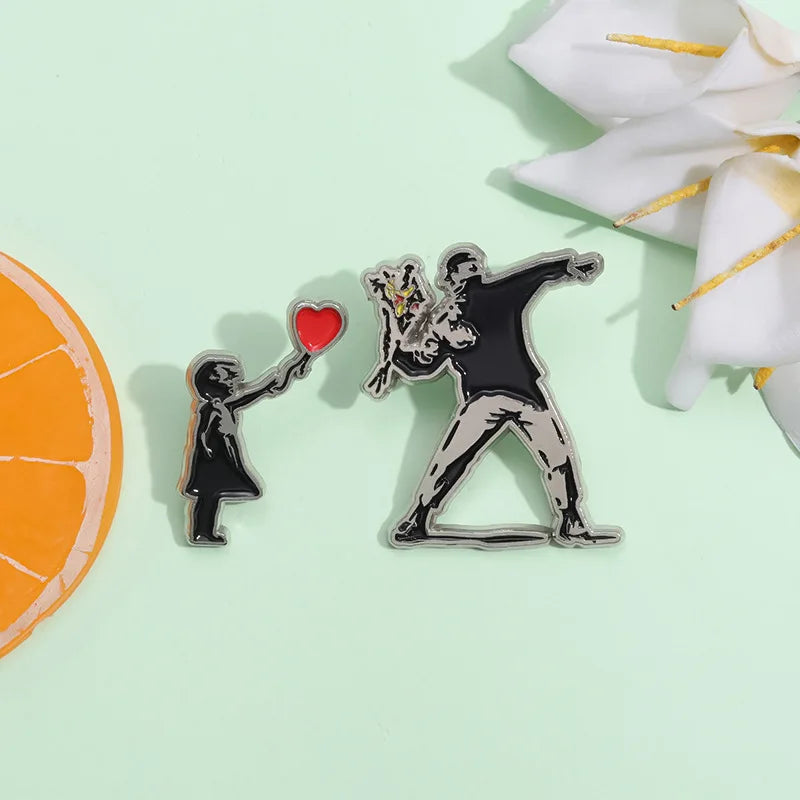Punk Enamel Pins Funny Graffiti Wall Skate Brooches Lapel Backpack Badges Flower Thrower Jewelry Gift for Art Friends Wholesale