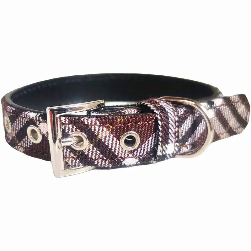 Pet Collar Scottish Plaid Dog Collar Classic Red PU Leather Earthy Yellow Twill Dog Pet Supplies Adjustable Pet Collar