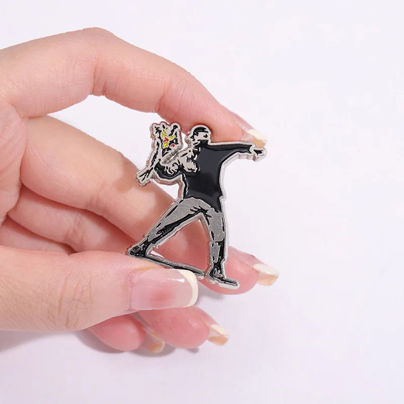 Punk Enamel Pins Funny Graffiti Wall Skate Brooches Lapel Backpack Badges Flower Thrower Jewelry Gift for Art Friends Wholesale