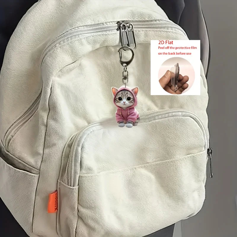 Cute Cartoon Cat Acrylic Keychain - Waterproof, Durable, Python Hook Clasp, Perfect Gift for Family and Friends