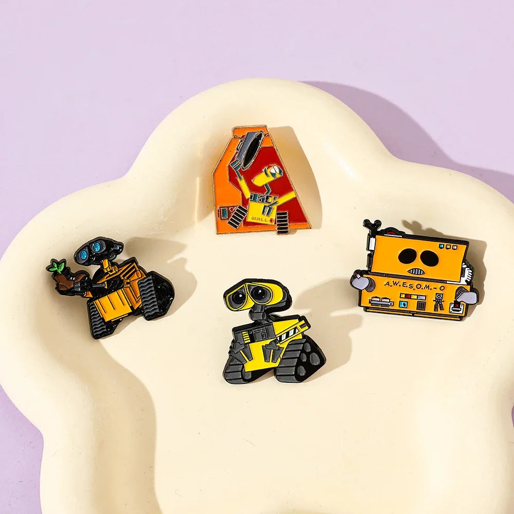 4 Pcs Personality Animation Cartoon Walle Brooch Cute Robot Enamel Pin Metal Badge Jewelry Backpack Clothes Accessories Gift