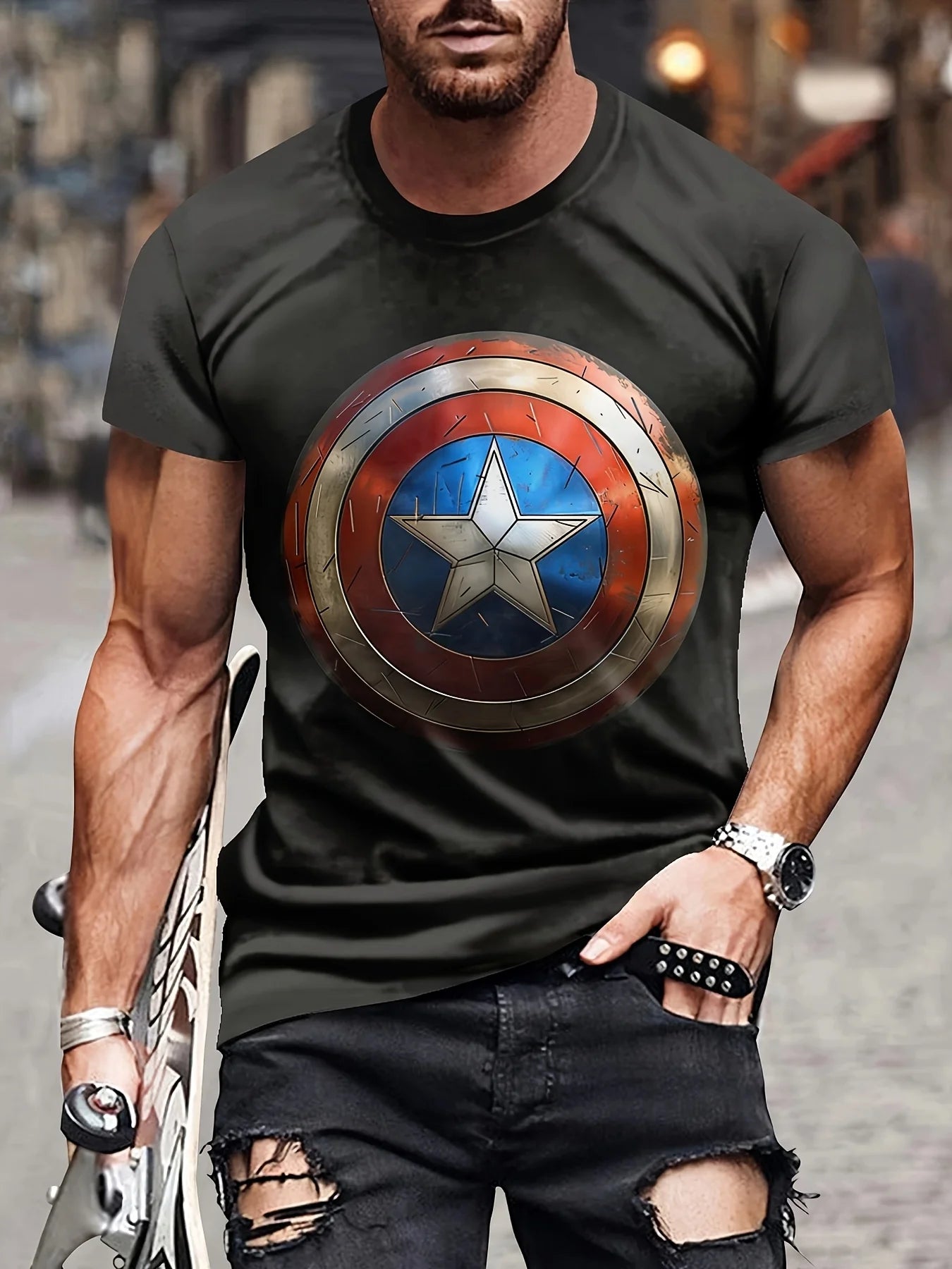 2025 NEW Marvel Men Short Sleeve T Shirt Superhero Tops Captain America Avenger T Shirt Streetwear