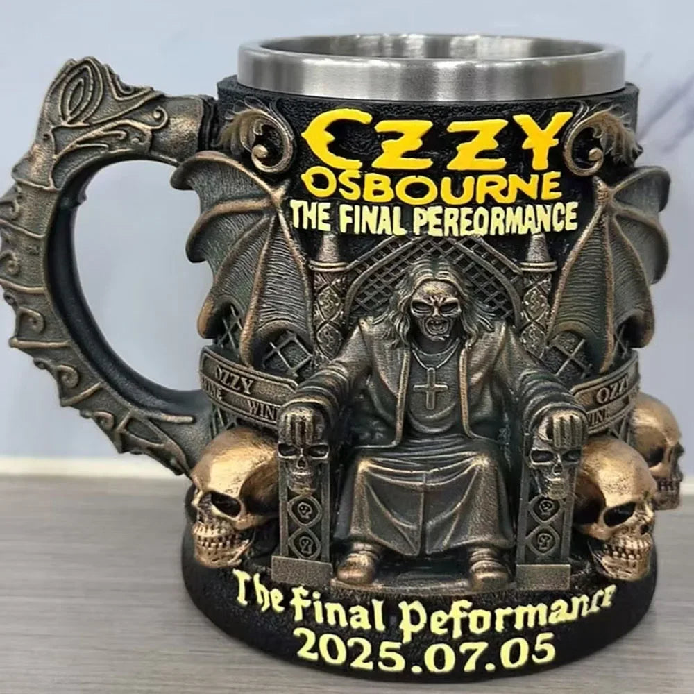 Ozzy Osbourne The Final Performance 3D Mug Stainless Steel Skull Water Cup Halloween Commemorative Mark Cup Gift for Fans Men