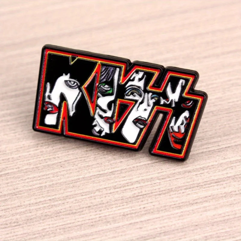 KISS Rock Band Enamel Pin - Punk Rock Style Bold Red & Black Makeup Design, Durable Alloy Music Lover Accessory
