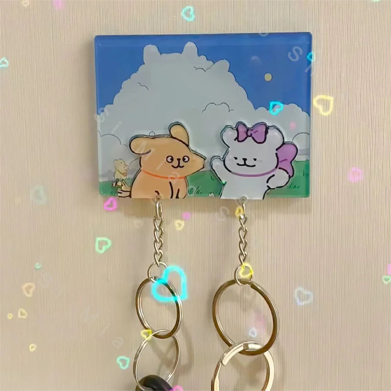 Key Holder Cute Couple Keychain Hanger Wall Home Decor Keyring Pendant Acrylic Nomagnetic Refrigerator Sticker Key Storager Gift