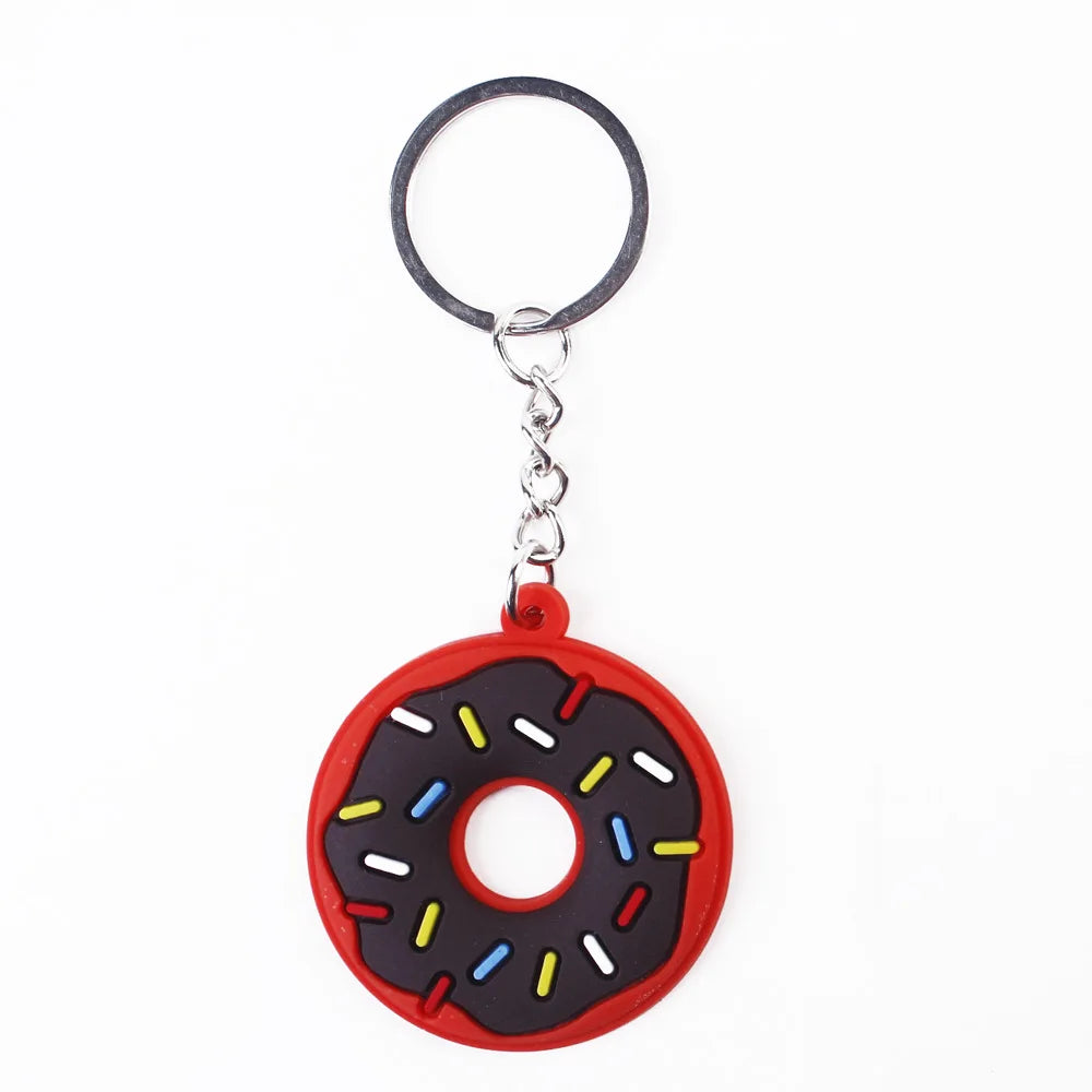 Creative Simulation Cute Donut keychain PVC keychain Schoolbag Pendant Car Key Decoration PVC Soft Glue Party Exquisite Gift