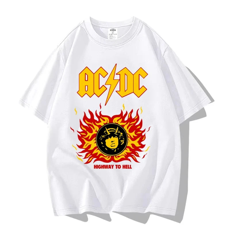 American Street Punk Rock Band ACDC Hip Hop Short Sleeve T-shirt Clothing Clothing Casual Men's and Women's 100% Cotton T-shirt