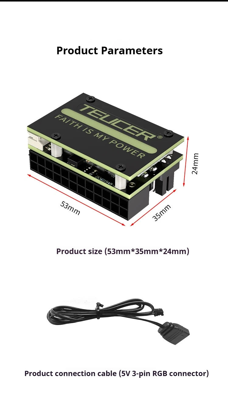 COOLCIRC ATX Power Supply 24Pin to 90 Degree Adapter 5V RGB Mainboard Motherboard Cable Connector Modular DIY PC Accessory