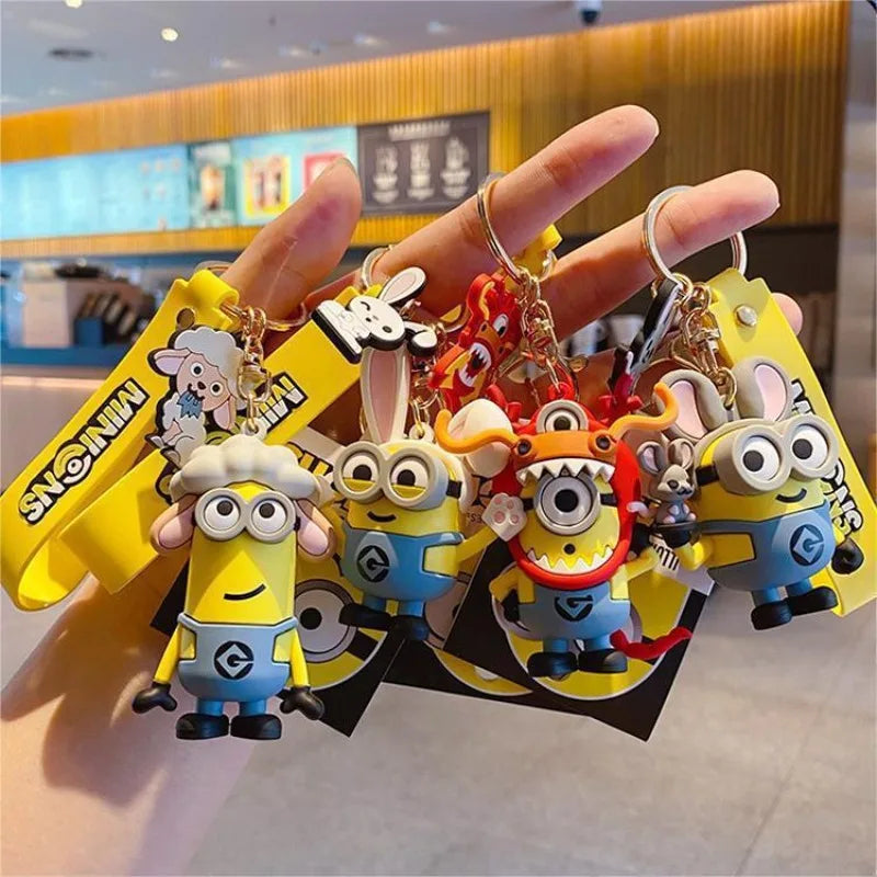 Minions Zodiac Keychain Cartoon Pvc Despicable Pendant Keyrings Fashion Backpack Key Holder Anime Creative Cosplay Decoration