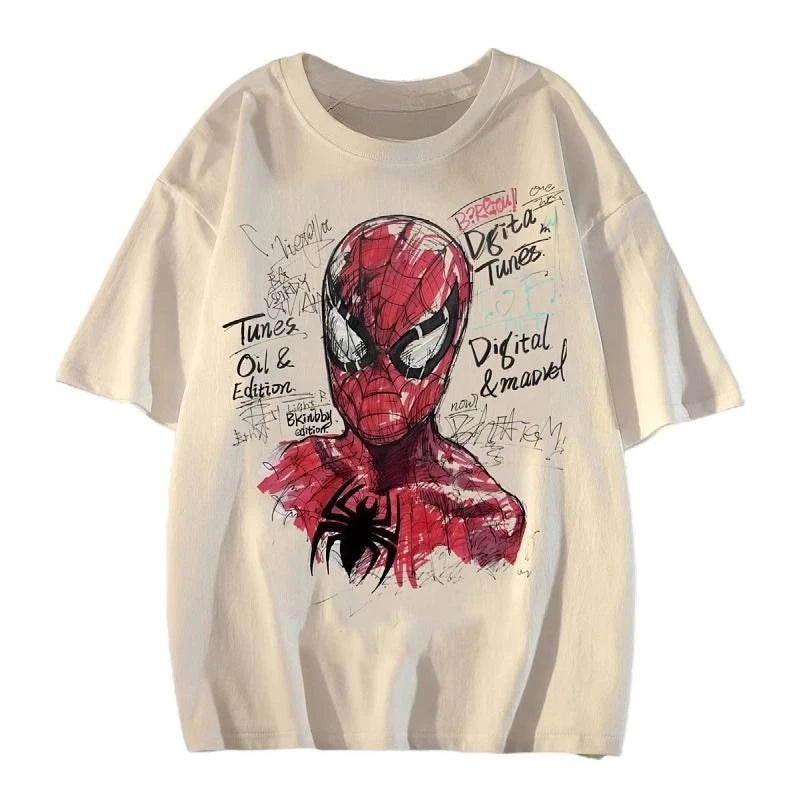 Marvel Authorized The New High-quality American Spider-Man Printed T-shirt  Men and Women Theme Activities Wear Short Sleeves