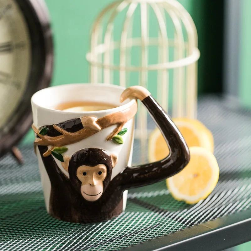 Household 310ml Animal Mug Coffee Mug Children Cartoon Monkey Ceramic Mug Irregular Cup Living Room Decoration Accessories