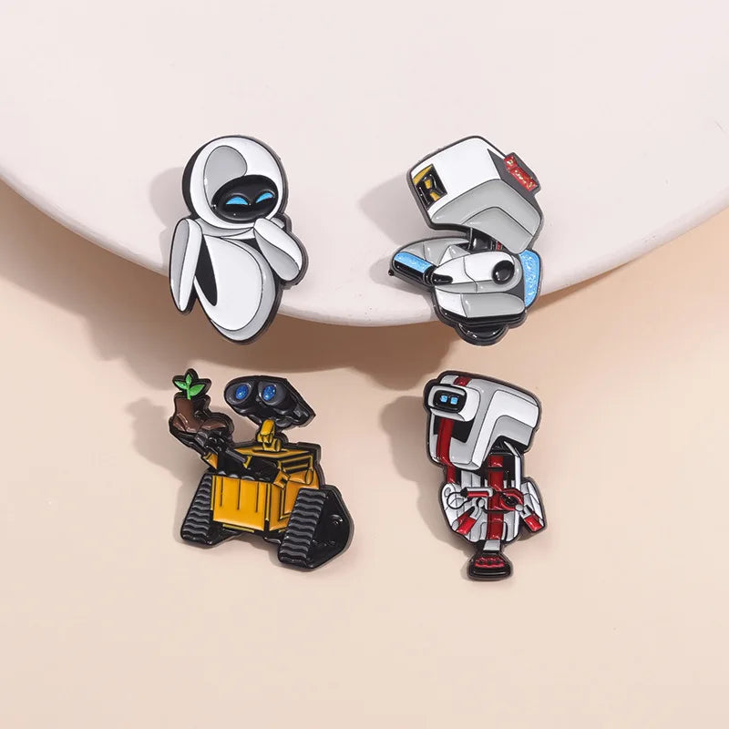 Classic Cartoon Movie Walle Eve Robot Enamel Pins for Backpack Bag Metal Brooch Badges Gifts for Fans Collection
