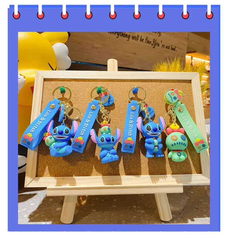 Anime Fashion Keychain Cartoon Stitch Cute Doll PVC Key Chain Kids Keyring Car Ornament Girl Boy Festival New Year Gifts